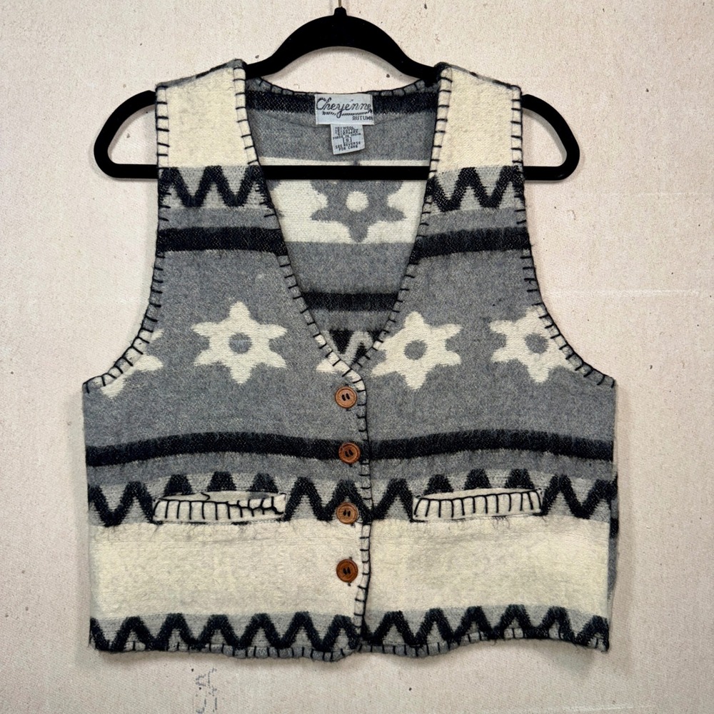 Cheyenne Autumn Womens Wool Blend Southwestern Sweater Vest Grey Boho‎ Small